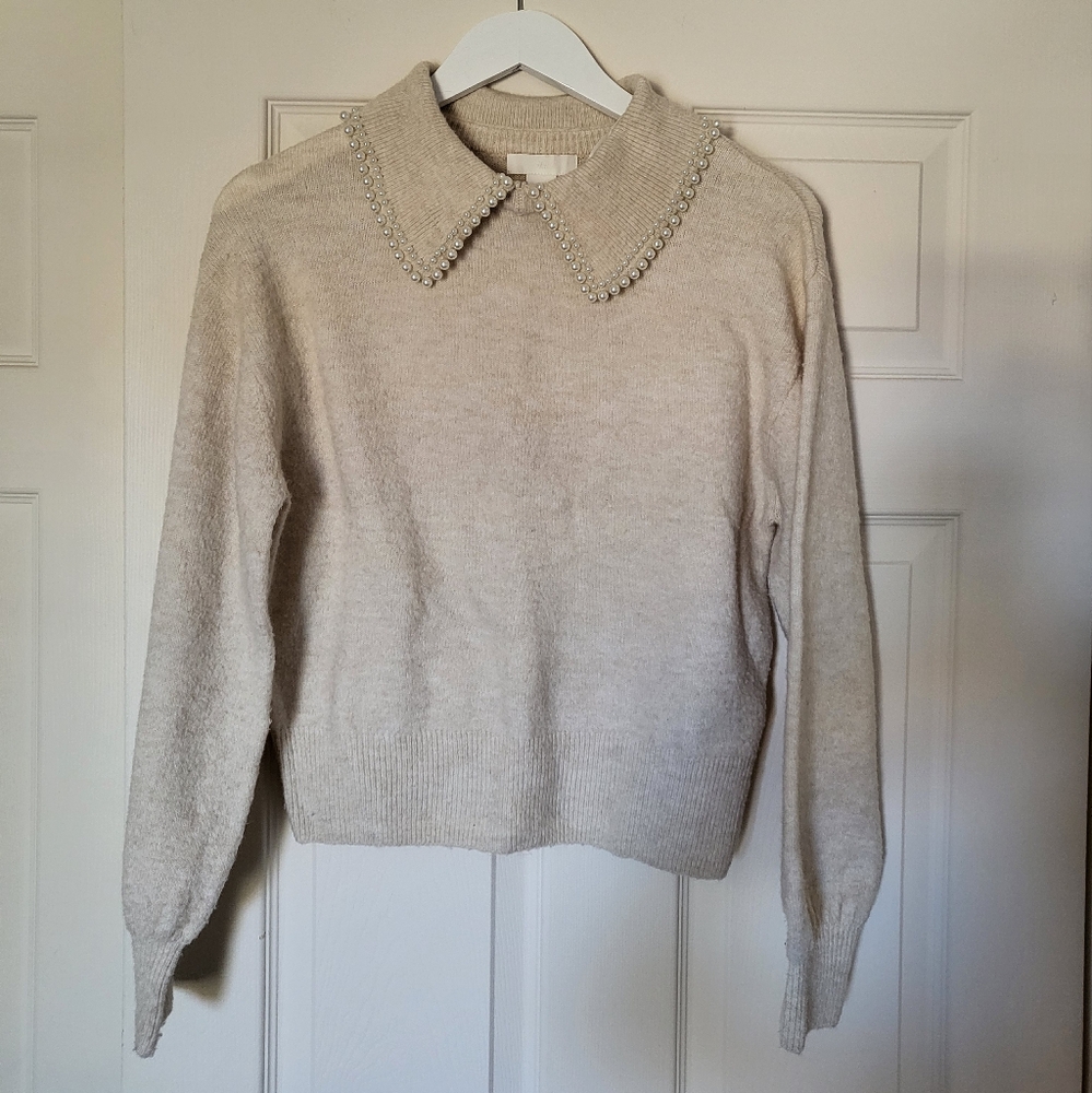 Cream Sweater with Pearl Collar
